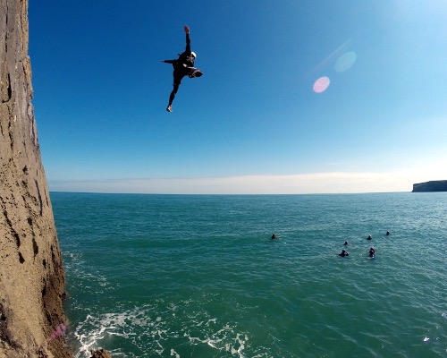 Coasteering cliff jump Wales