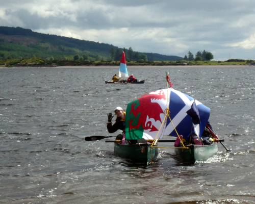 Improvised canoe sailing