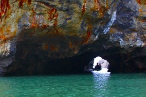 Sea kayaking through caves during DofE expedition